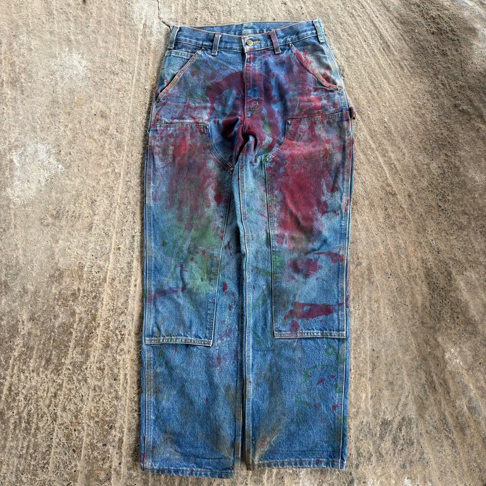 Vtg Carhartt Double Knee Dungaree Pants Jeans B73-DST Paint 30x32 Workwear Denim
